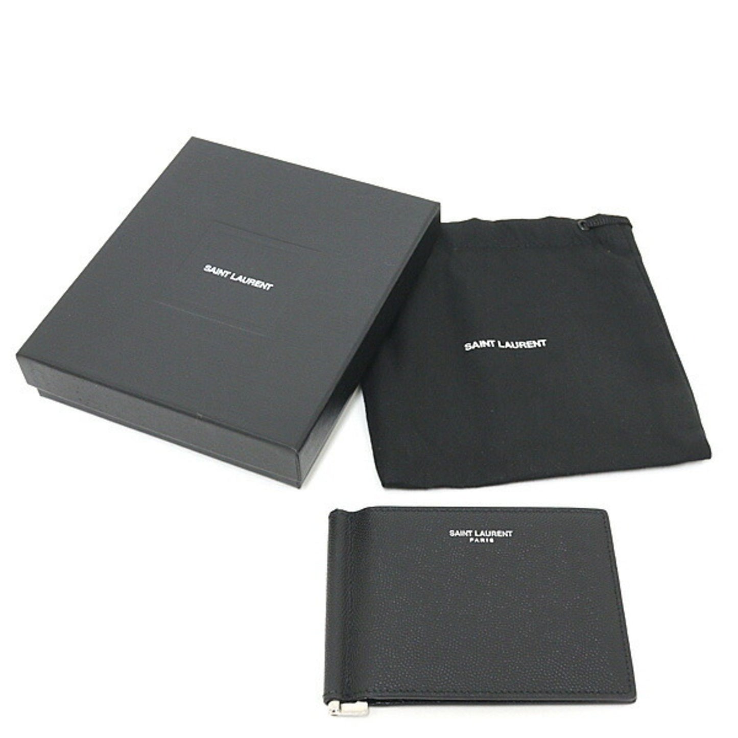 Saint Laurent Paris Bill Clip Wallet In Grained Leather