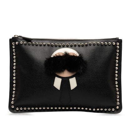 Fendi Karl Lagerfeld Clutch Bag 7N0078 52P Black Leather
