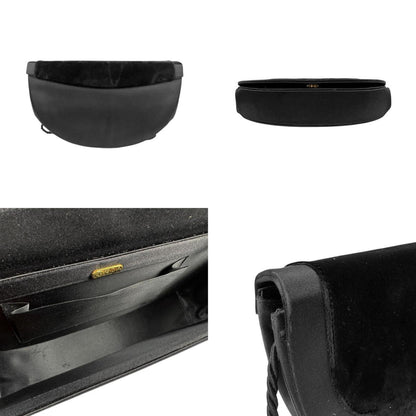 Fendi Shoulder Bag Velvet Satin Black
