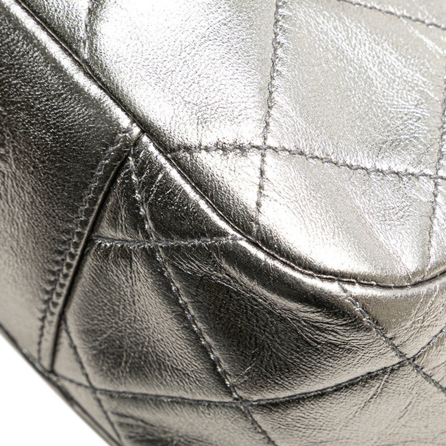 Chanel Matelasse Coco Mark Clasp Chain Shoulder Bag In Silver Lambskin