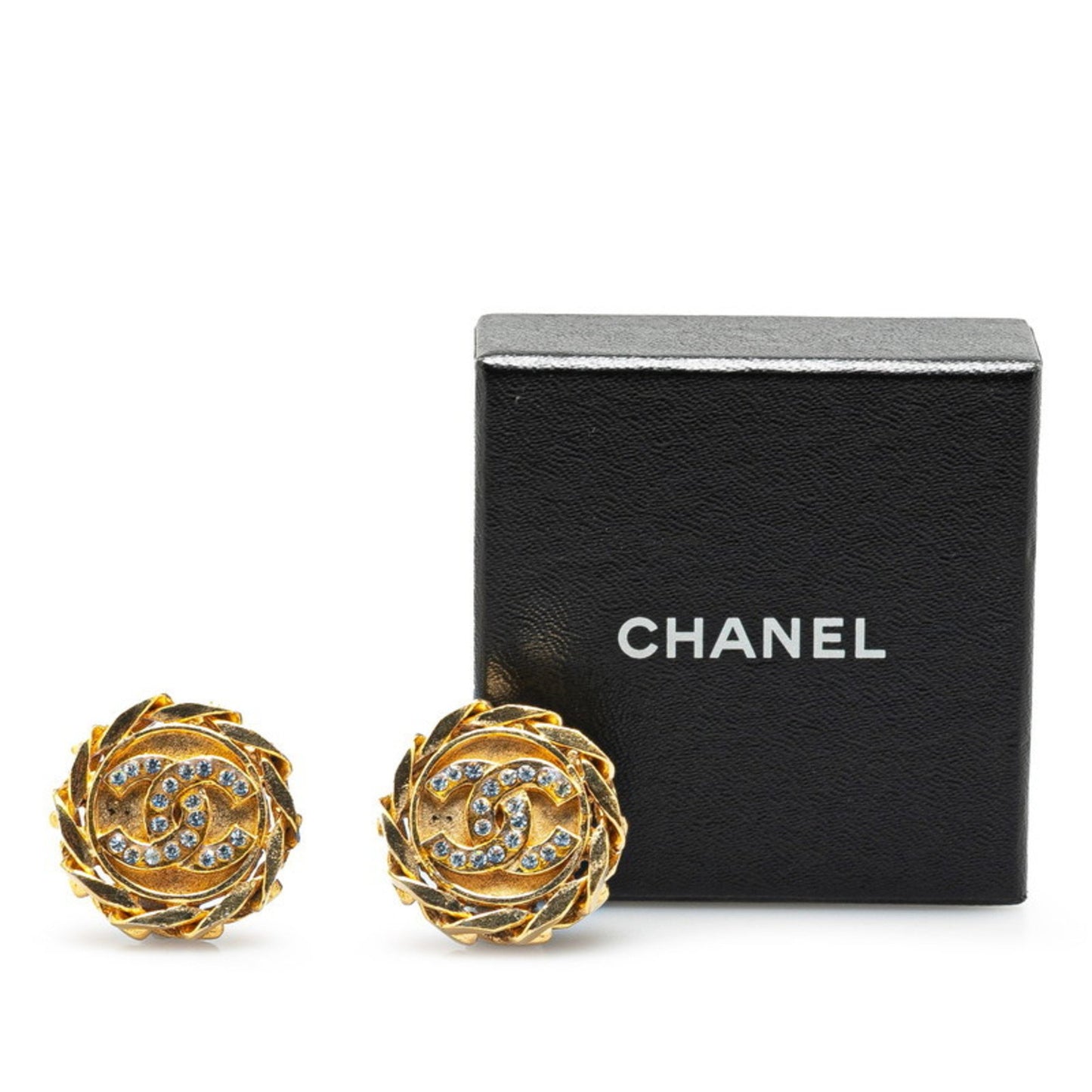 Chanel Coco Mark Round Rhinestone Earrings