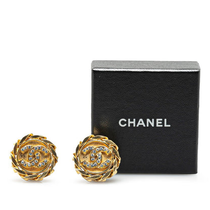 Chanel Coco Mark Round Rhinestone Earrings