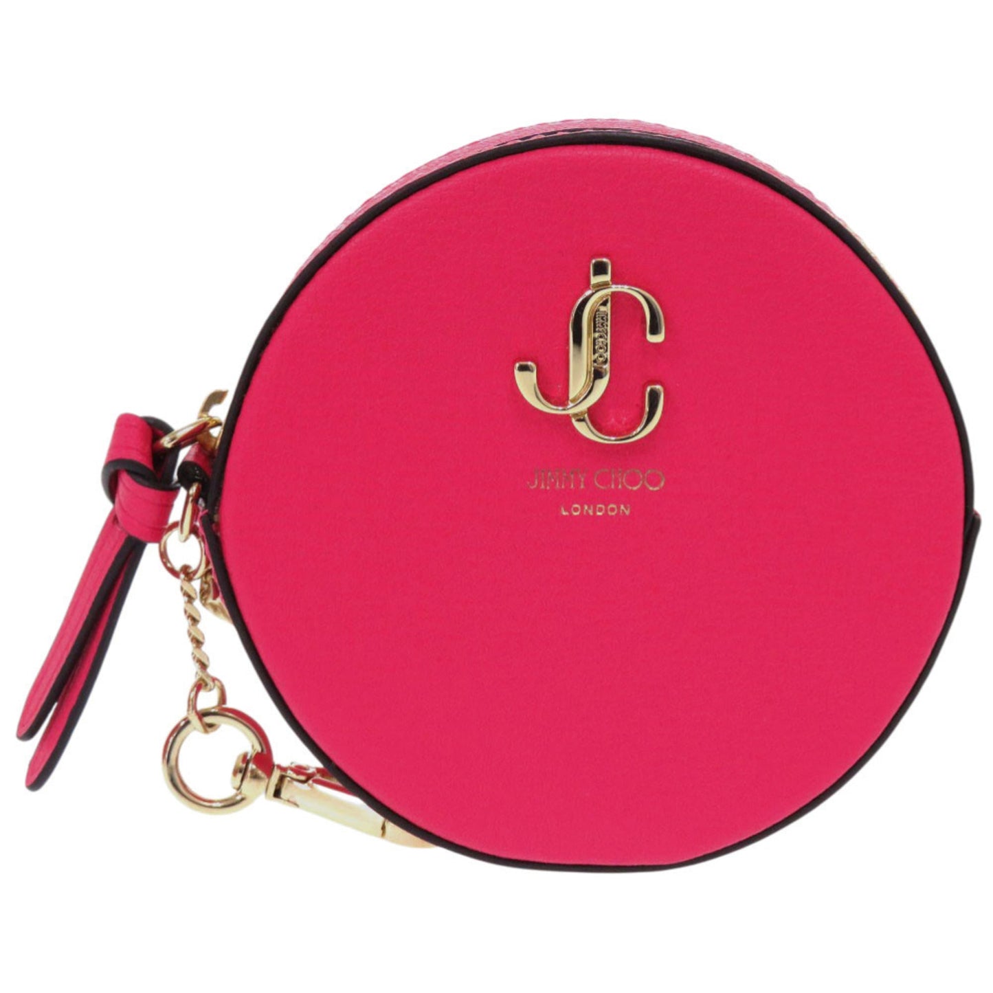 Unused Jimmy Choo Jaycee Round Coin Purse In Leather With Dragon Pink Design