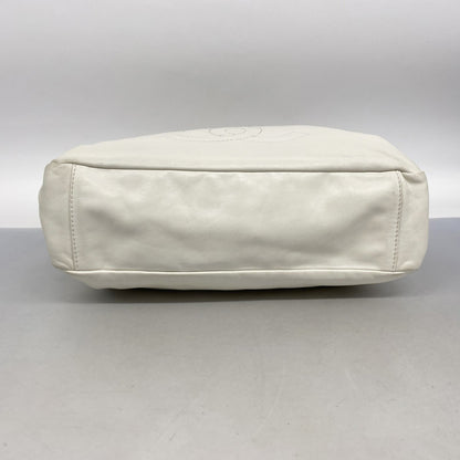 Chanel Shoulder Bag Chain Leather White 2-Way