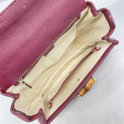 Gucci New Bamboo Handbag 254884 Leather Bordeaux Champagne 2-Way Bag