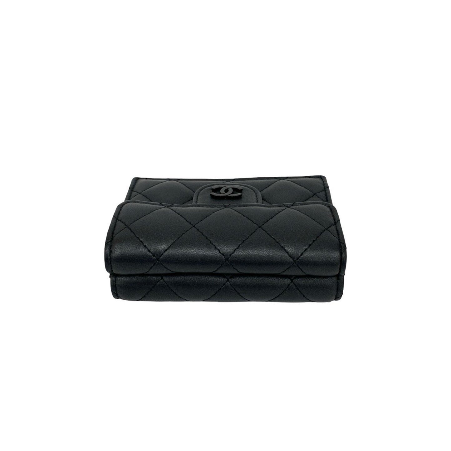 Chanel Matelasse Coco Lambskin Leather Tri-Fold Wallet In Metallic Black E2140
