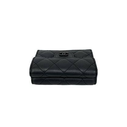 Chanel Matelasse Coco Lambskin Leather Tri-Fold Wallet In Metallic Black E2140