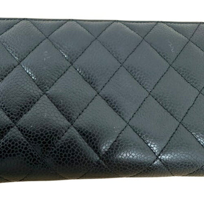 Chanel Caviar Skin Round Wallet Black Long