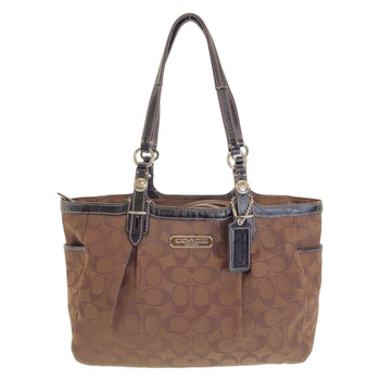 Coach Signature Brown Silver Hardware Canvas Tote Bag Shoulder
