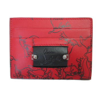 Christian Louboutin Logo Design Studded Business Card Holder/Card Case Red X Black Silver Hardware