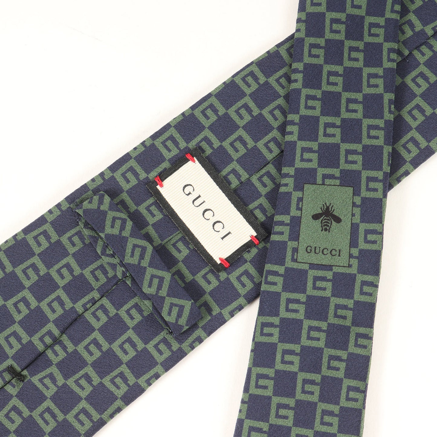 Gucci G Checkered Silk Tie In Navy Blue For Men