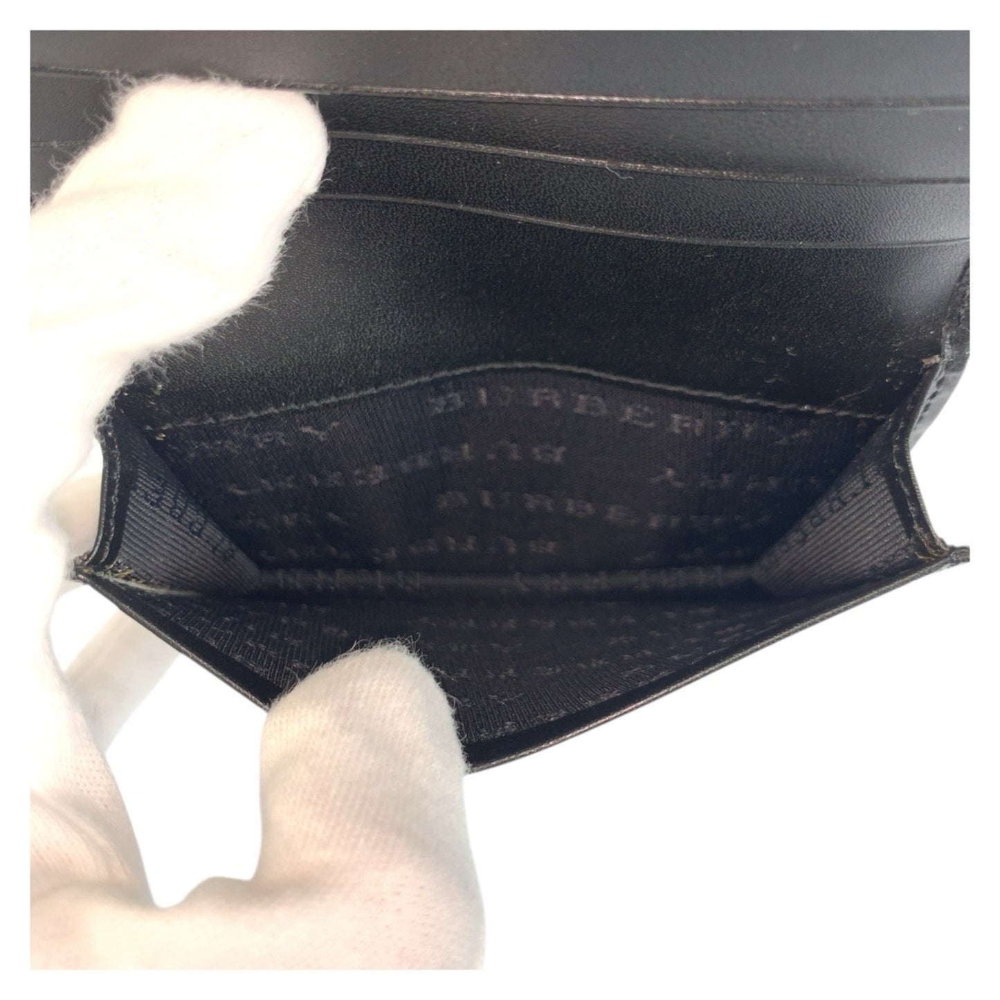 Burberry Check Pattern Beige Black Pvc Card Case Business Holder