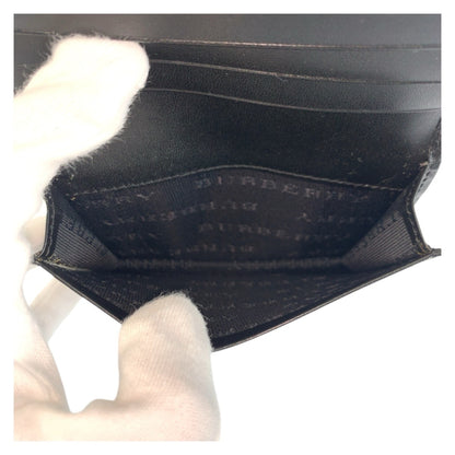 Burberry Check Pattern Beige Black Pvc Card Case Business Holder