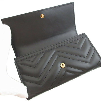 Like New Gucci Gg Marmont 443436 Leather Black Bi-Fold Long Wallet 0847Gucci