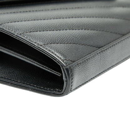 Saint Laurent Cassandra Ysl Logo Chain Wallet In Black Leather