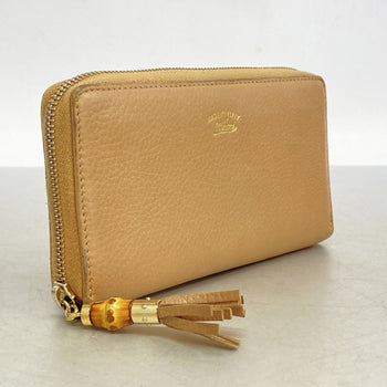 Gucci Bamboo Long Wallet 307984 Leather Beige Champagne