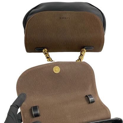 Loewe Velzquez Logo Leather Genuine 2-Way Handbag/Shoulder Bag In Two-Tone Black