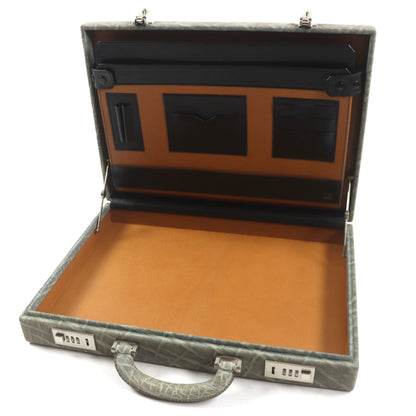 Valextra Vintage Rare Dial Lock Attache Case In Gray Elephant Leather With Dust Bag