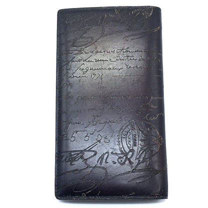 Berlutti Calligraphy Long Wallet Leather Accessory Long Wallet Folded Wallet Purple Dark Purple