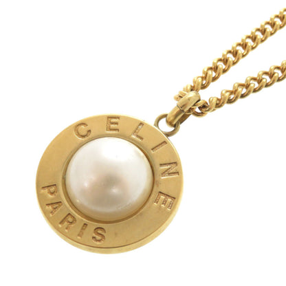 Celine Vintage Metal Faux Pearl Gold Necklace 1532 Celine
