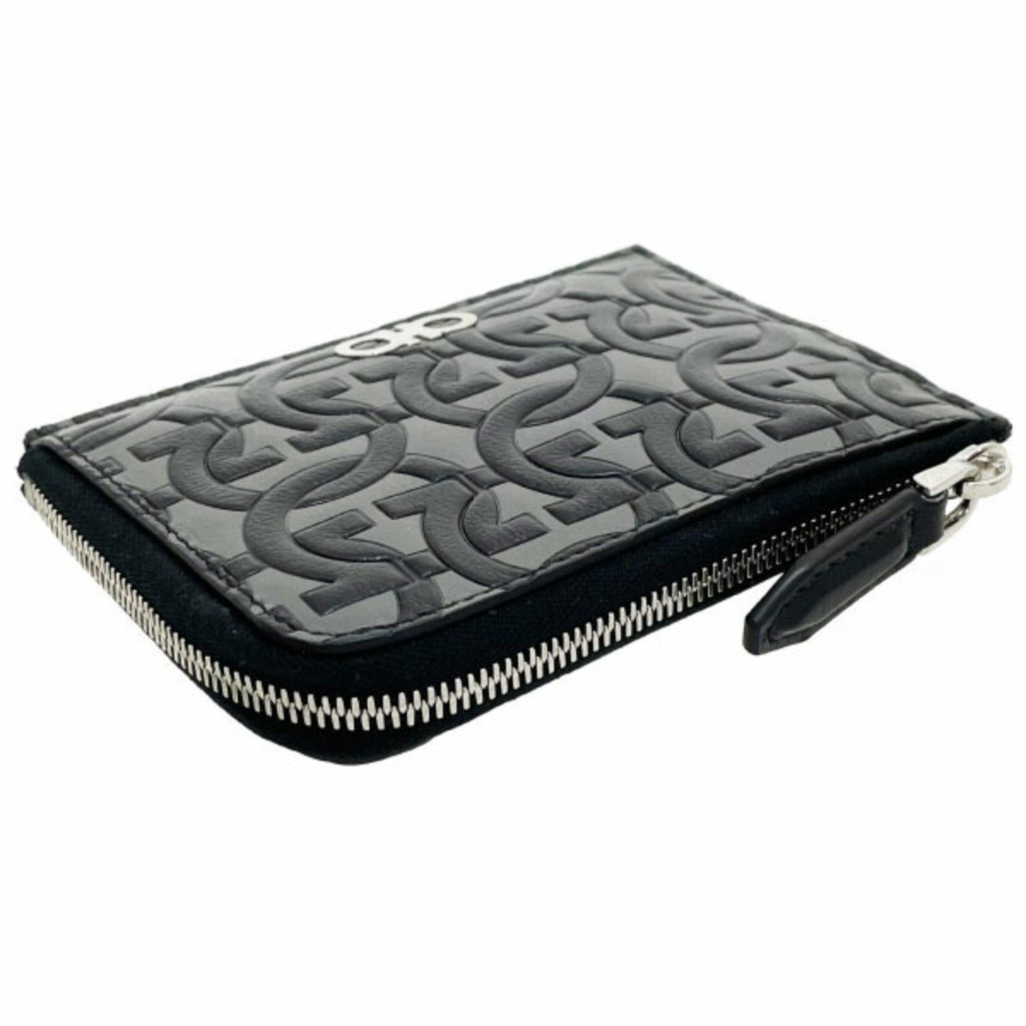 Salvatore Ferragamo Gancini L-Shaped Compact Wallet Leather Gray Black 66 1081 Card Holder Coin