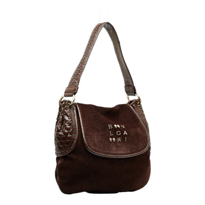 Bvlgari One Shoulder Bag Brown Canvas Leather
