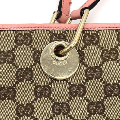Gucci 120840 Tote Bag Beige Pink Gg Canvas Leather