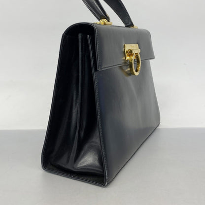 Salvatore Ferragamo Gancini Leather Handbag In Black