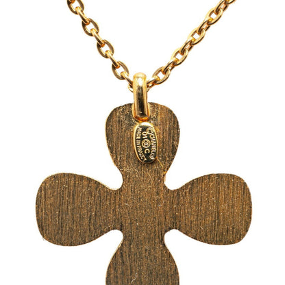 Chanel Clover Motif Rhinestone Coco Mark Necklace Gold Plated