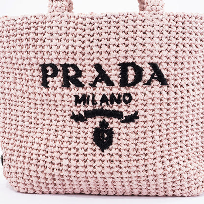 Prada Small Crochet Tote Bag 1Bg422 Raffia-Like Pink