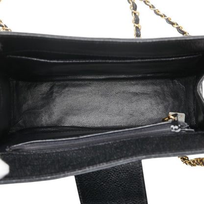 Chanel Coco Mark Chain Shoulder Bag Tote Black Caviar Skin