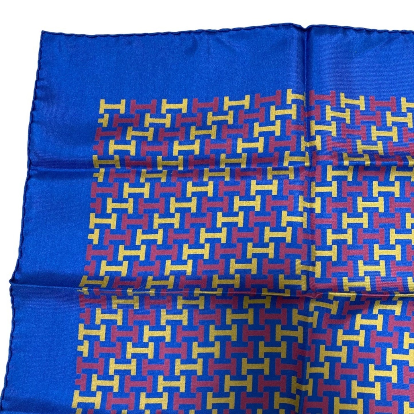 Hermes Vintage H-Pattern Carr 45 Petit Silk Scarf/Muffler In Navy