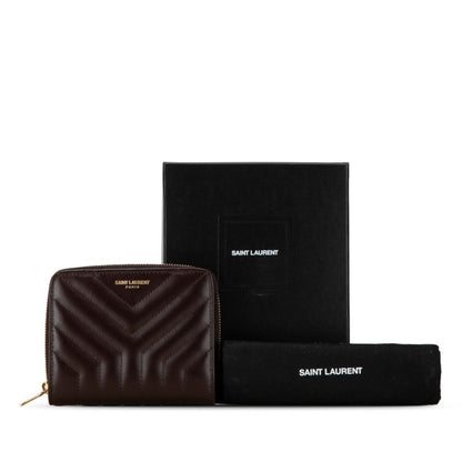 Saint Laurent Quilted Joan Bi-Fold Wallet Compact 668323 Wine Red Leather