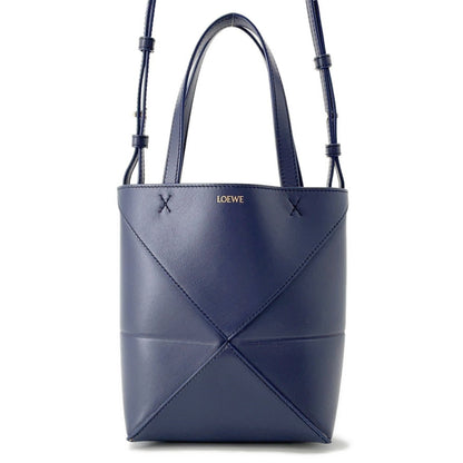 Loewe Handbag Puzzle Fold Mini Tote Shiny Calf Leather A657V25X01 2Way Navy