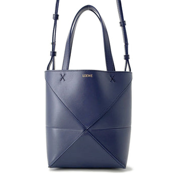 Loewe Handbag Puzzle Fold Mini Tote Shiny Calf Leather A657V25X01 2Way Navy