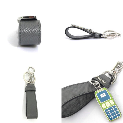 Prada Prada Key Ring Leather Metal Gray