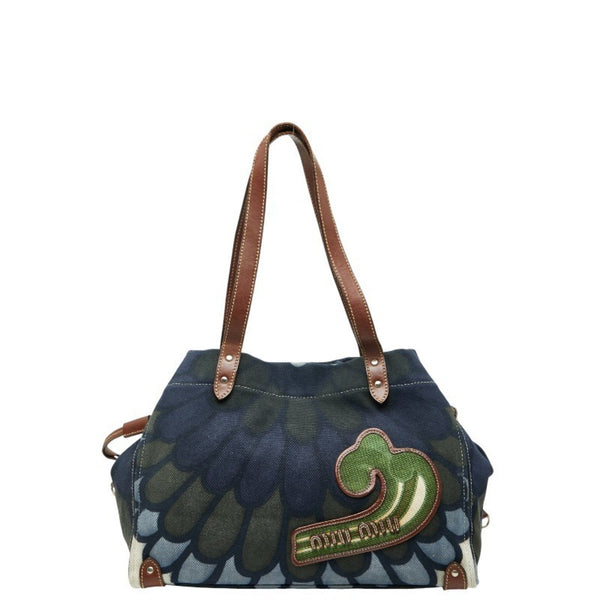 Miu Miu Miu Logo Flower Hana Handbag Tote Bag In Navy