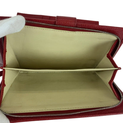 Bvlgari Colore Red Leather Long Wallet With Silver Hardware