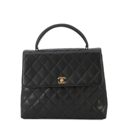 Chanel Matelasse Coco Mark Caviar Leather Handbag A12397 Handle Bag Black