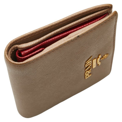 Prada Logo Bifold Wallet In Beige Leather