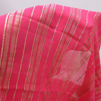 Celine Large Stole Border Pattern Silk Shawl Vivid Pink X Gold Thread