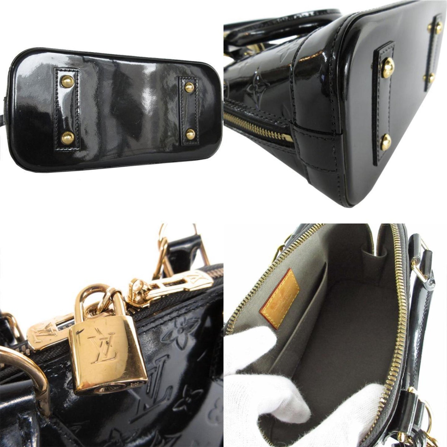 Louis Vuitton Handbag Shoulder Bag Monogram Vernis Alma Bb Patent Leather Black Gold