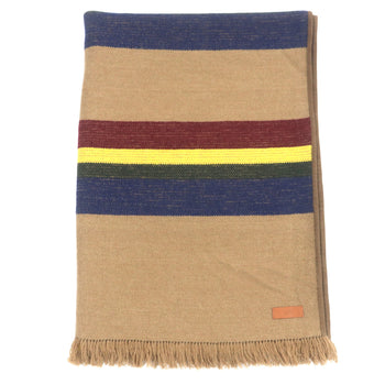 Authentic Hermes Men'S Large Camel Cashmere And Goatskin-Trimmed Blanket With Fringe