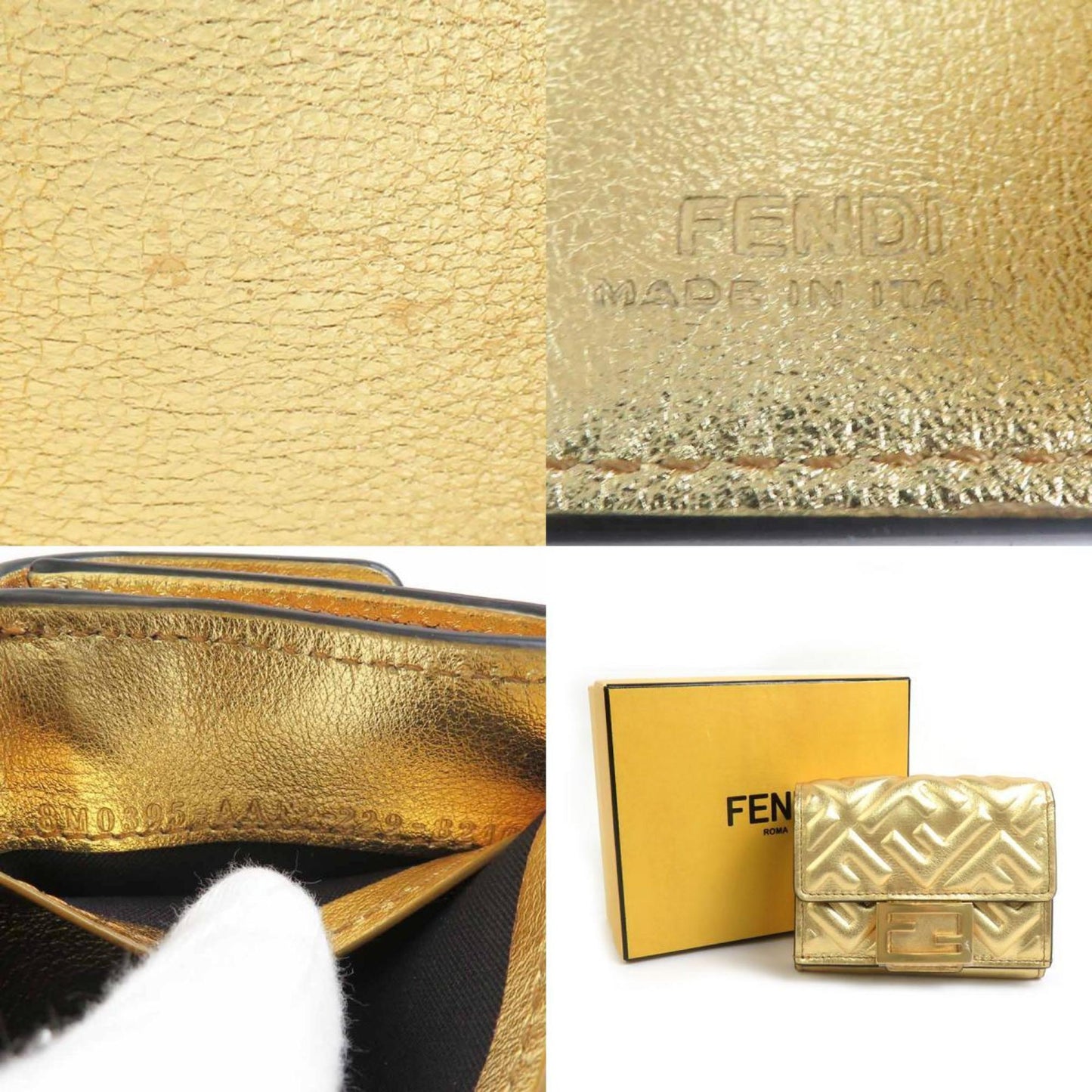 Fendi Tri-Fold Wallet Leather Gold