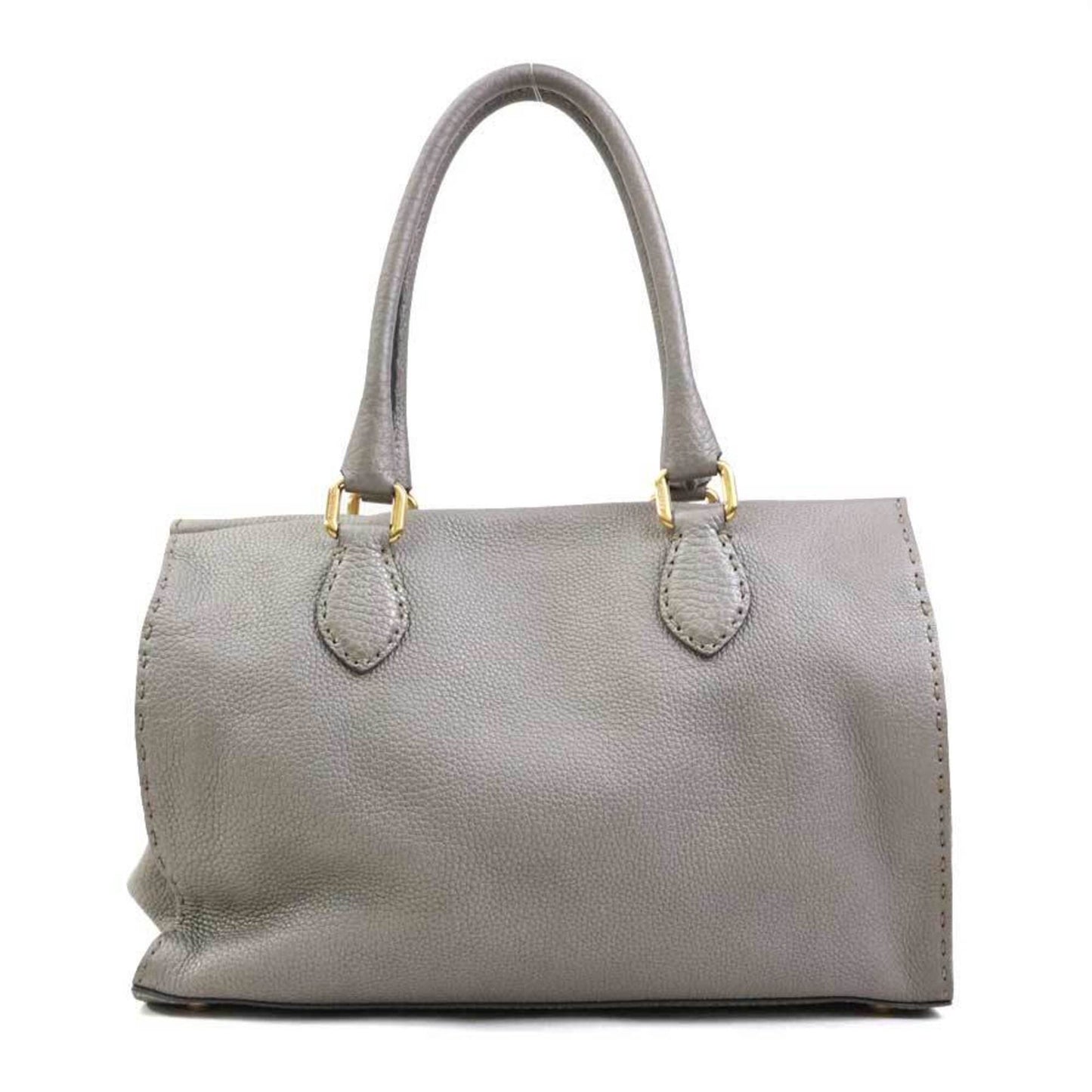 Fendi Handbag Selleria Leather Grey Gold