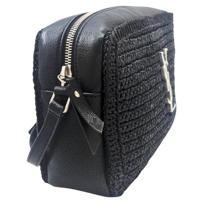 Saint Laurent Lou Raffia And Leather Black Camera Bag 468537 Shoulder With Tassel