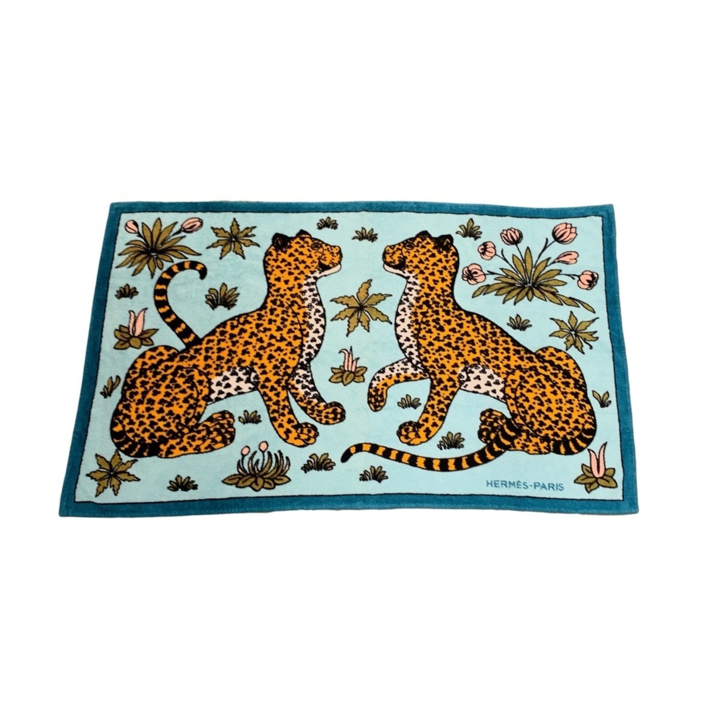 Hermes Leopard Print Orange Mint Green Cotton Beach Towel Blanket