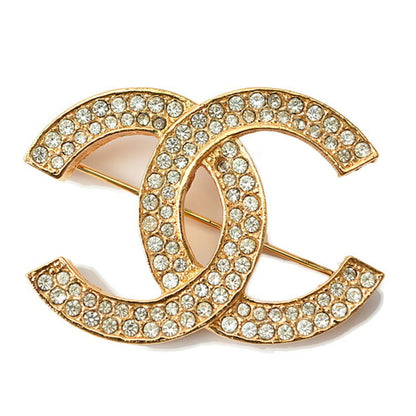 Chanel Brooch Pin Here Mark Rhinestone Gold