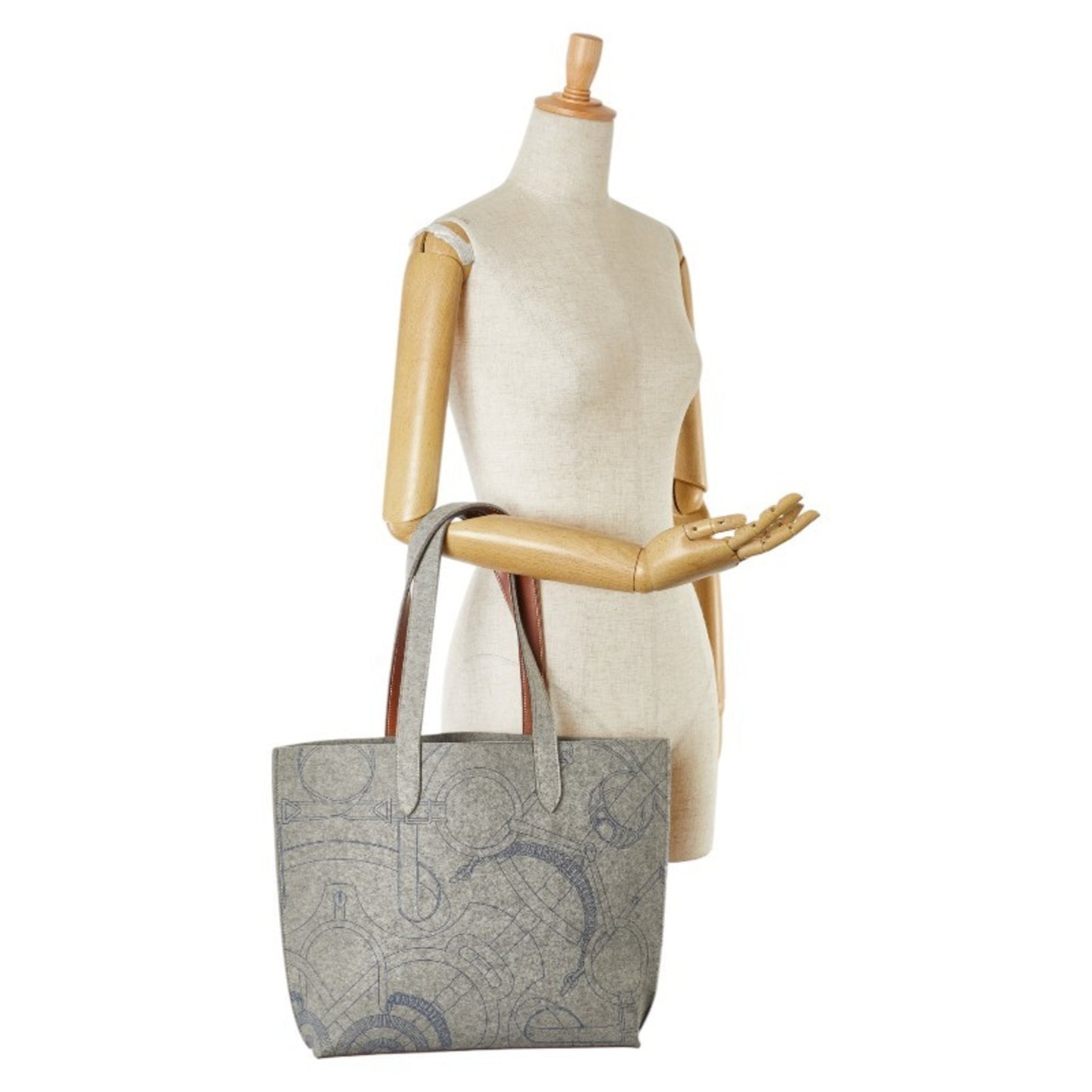 Hermes Sac Karimi Mm Tote Bag Shoulder Grey Felt Calf Leather
