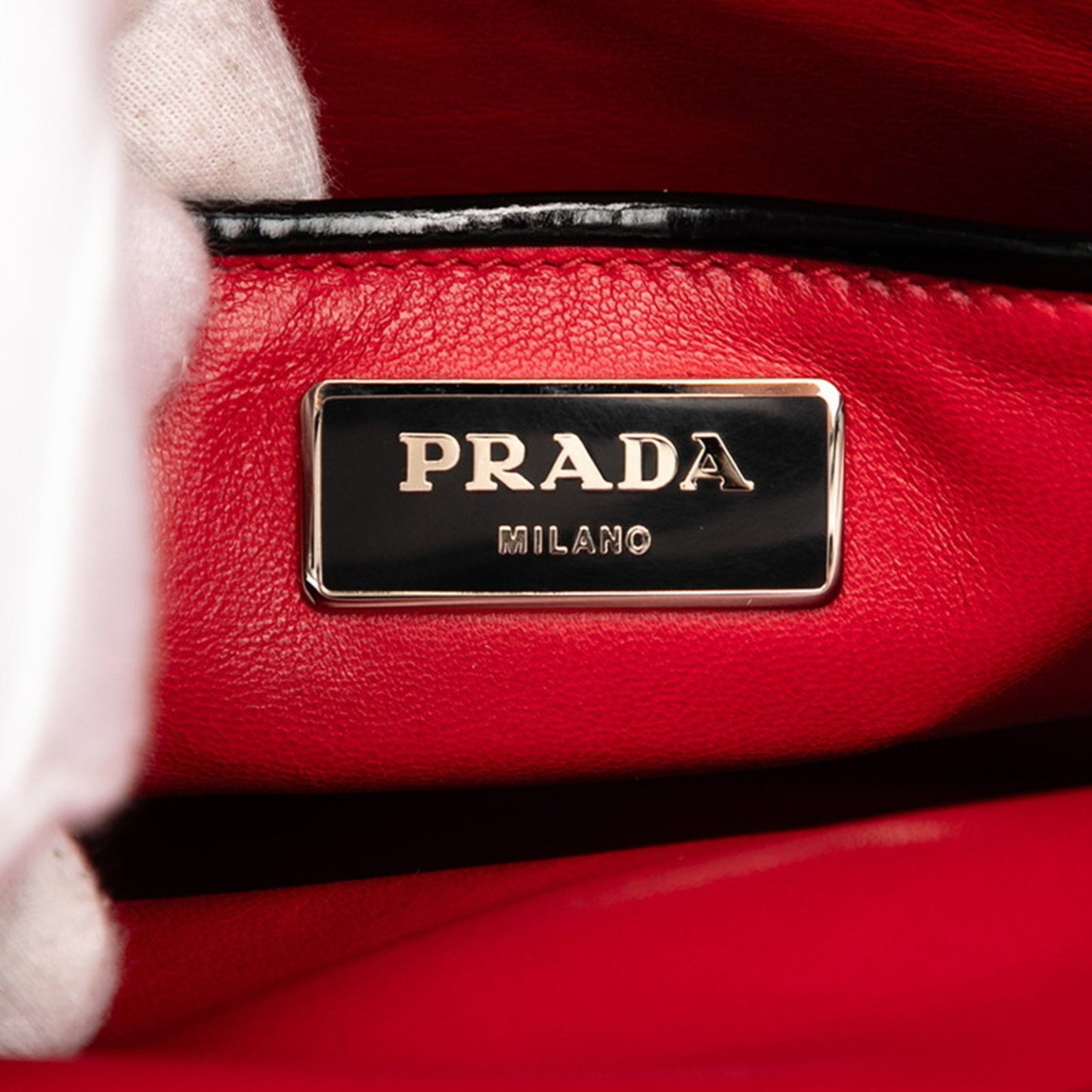 Prada Triangle Logo Plate Handbag Tote Bag Black Patent Leather